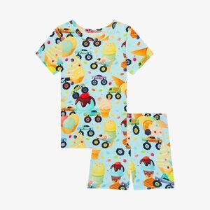 Posh Peanut Kids Blue Monster Truck Ice Cream Bamboo Pajama Set